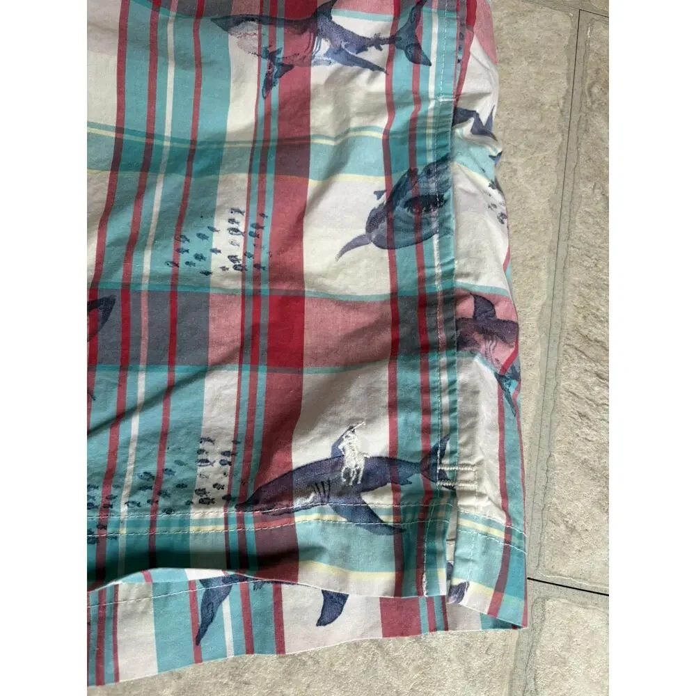 Vintage Polo Sport Ralph Lauren Plaid Swim Trunks Board Shorts Mens Large Shark